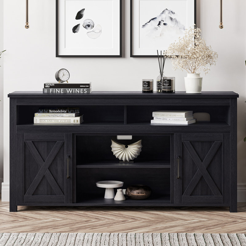 Meuble télé Kayli de 58 po, meuble télé contemporain pour téléviseur de 65 po ou moins, console en bois, Gris rustique
