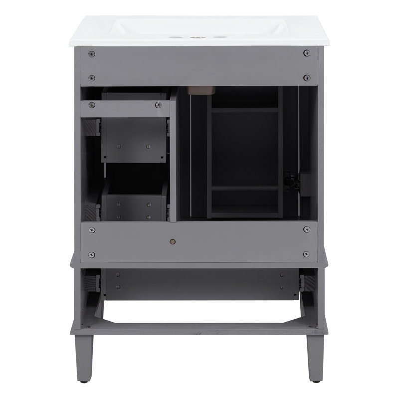Meuble-lavabo simple 24 po avec comptoir en céramique 24 po, Gris