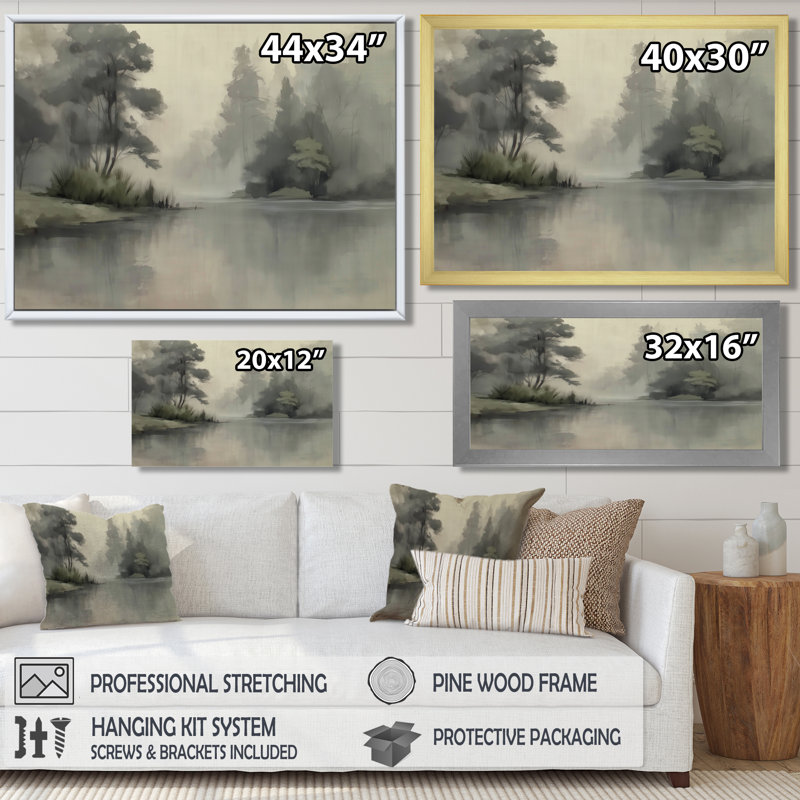 «Morning Fog Pine Tree Mountain Trail», reproduction d'art sur toile, paysage gris, H 12 po x l 20 po, Cadre photo unique