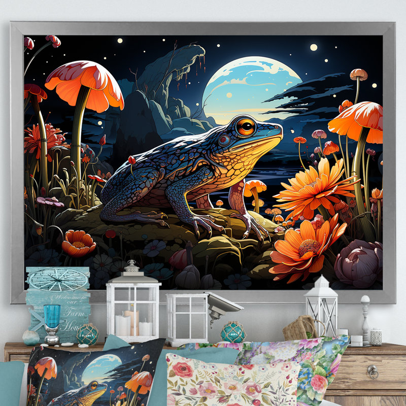 Cosmic Art Frog I - Frogs & Toads, impressions d'art mural, H 30 po x l 40 po x P 1,5 po, Cadre simple argenté