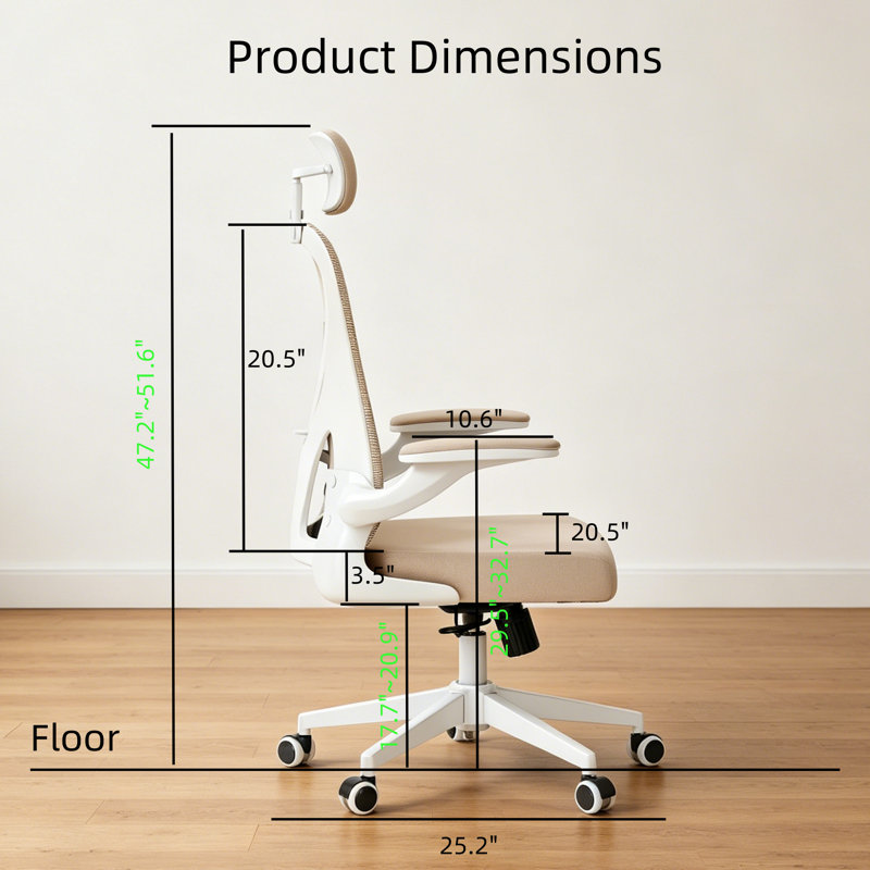 Ergonomic, breathable mesh office chair: features a headrest, lumbar support, and flip-up armrests