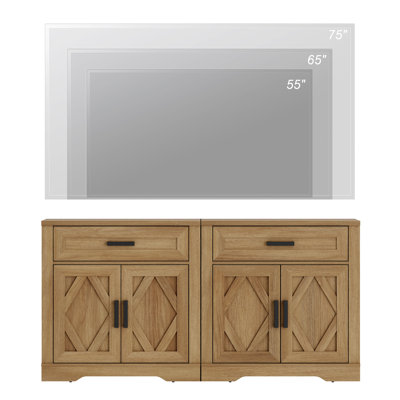 Grande armoire de rangement de style campagnard moderne de 63 po avec portes de grange et tiroirs Glenford, finition écorce d'arbre résistante aux égratignures