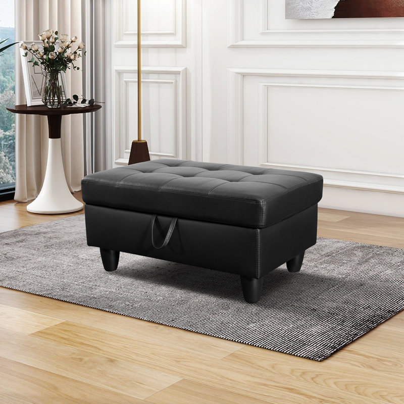 Repose-pieds avec rangement en faux cuir, Noir