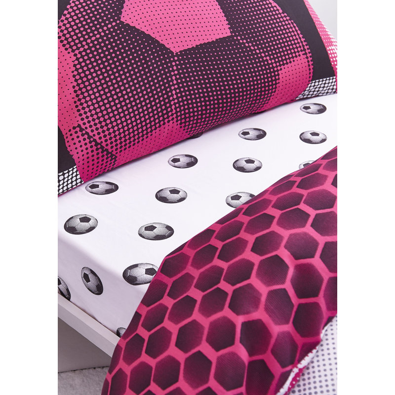 Neon Football Easy Care Duvet Cover Set, Double Duvet Cover + 2 Pillowcases, Pink