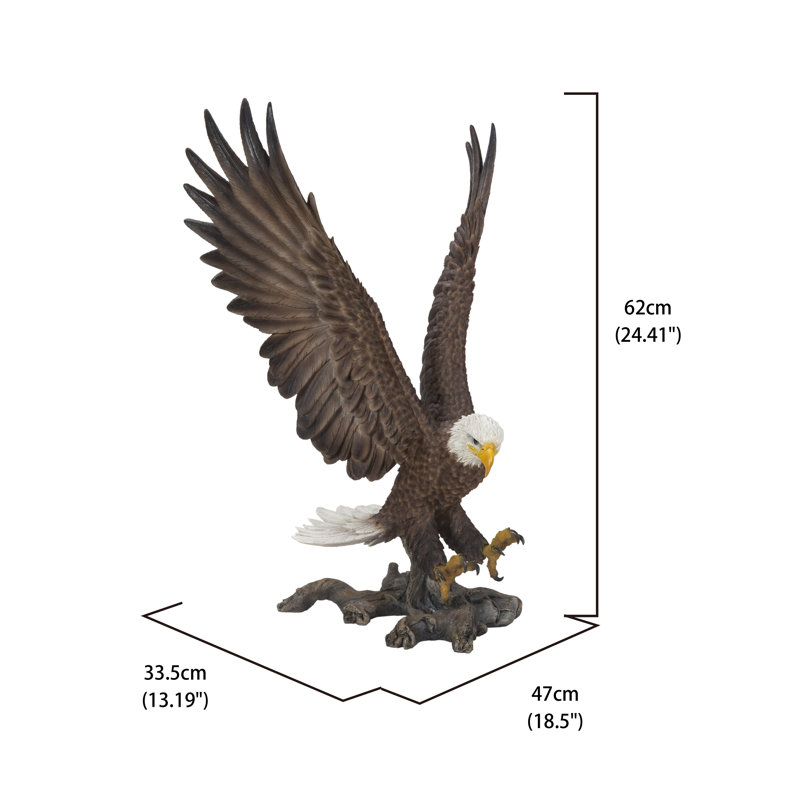 Large Brown and White Polyresin Flying Eagle Garden Statue