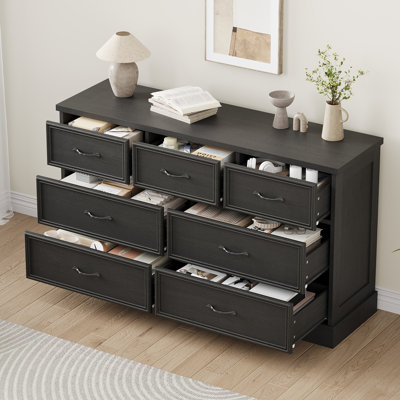 7 Drawer Dresser for Bedroom, 55" Wide Wooden Dressers with Metal Handle, Mid Century Modern Chest of Drawers Closet Clothes Storage Organizer for Living Room, Entryway
