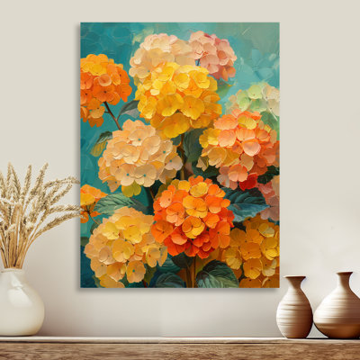 Hortensia orange et bleu qui fleurit en été II - décoration murale hortensia