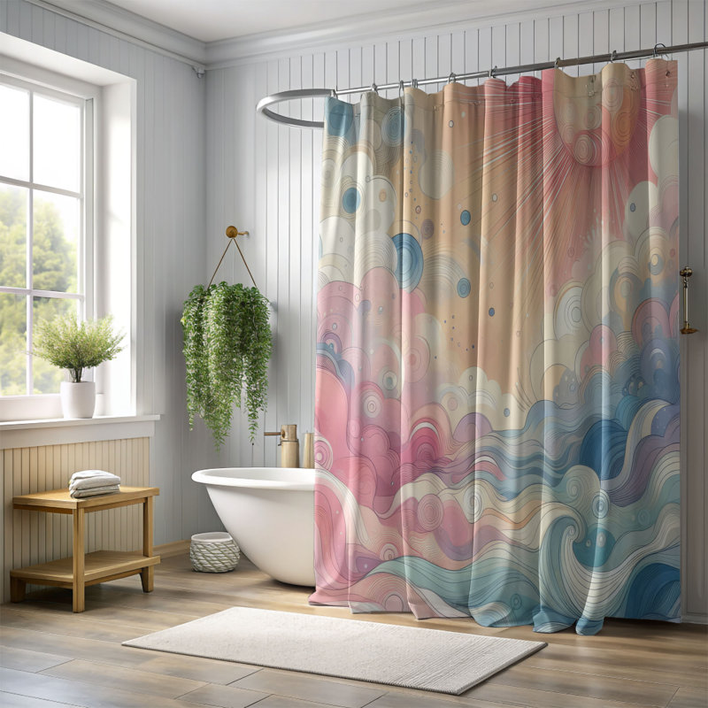 Summer Pastels - Rideau de douche standard 1 pièce, H 74 po x l 71 po