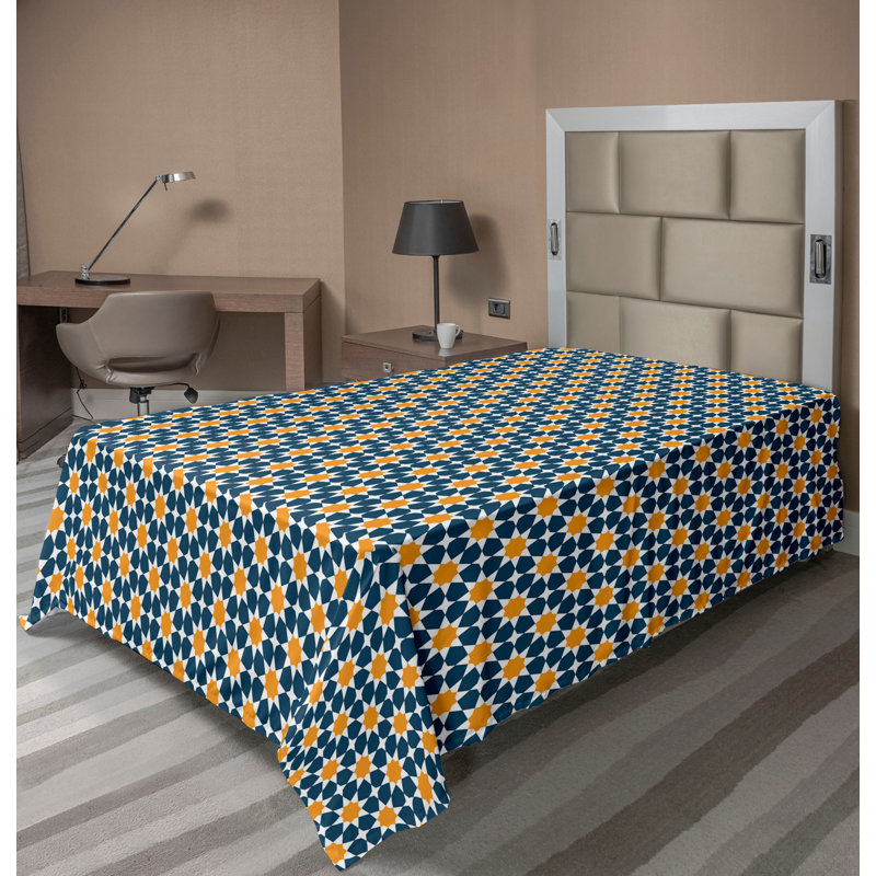 Drap plat moderne de style bohème Ambesonne, Drap plat pour lit simple TG, Bleu sarcelle foncé / motif géométrique / maroc