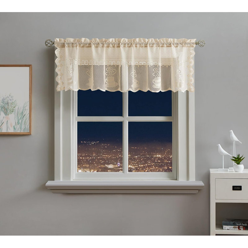 Beautiful Single Lace Kitchen Valance For Farmhouse Kitchen Decor, Gold