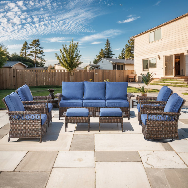 Tapash 9 - Person Patio Conversation Set with Cushions, Blue