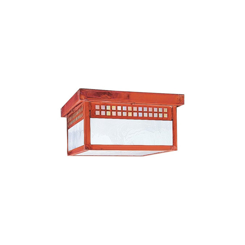 Plafonnier encastré carré à 2 lumières Glasgow, H 7,25 po x l 12 po, Étain, Mica ambré