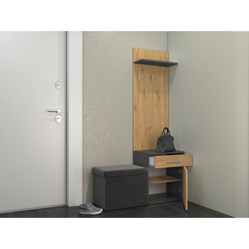 Oyler 4 Pair Stackable Shoe Storage Bench, Anthracite/Artisan