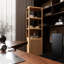 Armoire de rangement haute et mince avec porte à volets et 3 étagères, armoire autoportante en lin