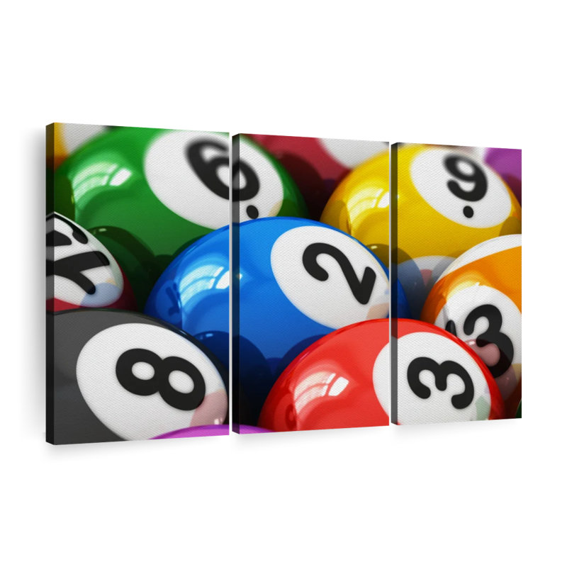 «Colorful Billiard», 3 pièces sur toile, H 42 po x l 65 po x P 1,25 po