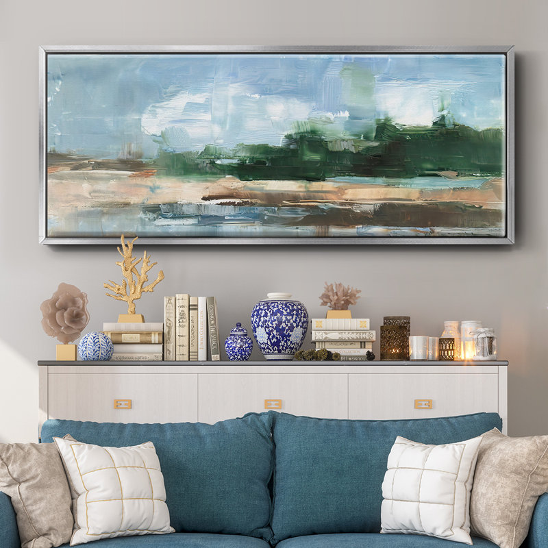 Toile encadrée de qualité supérieure Tropical Shore I - prête à être accrochée, H 20 po x l 50 po x P 1,5 po