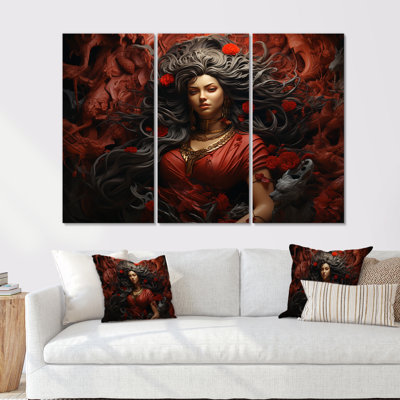 «Hindu Woman», Durgas Crimson Courage - ensemble d'art mural de l'hindouisme