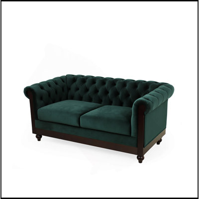 59.44" Chesterfield Velvet Loveseat Sofa,2-Person Rolled Arm Dutch Plush Upholstered Sofa Couch With Tufted Button For Living Room, Bedroom, Small Places,Forest Green
