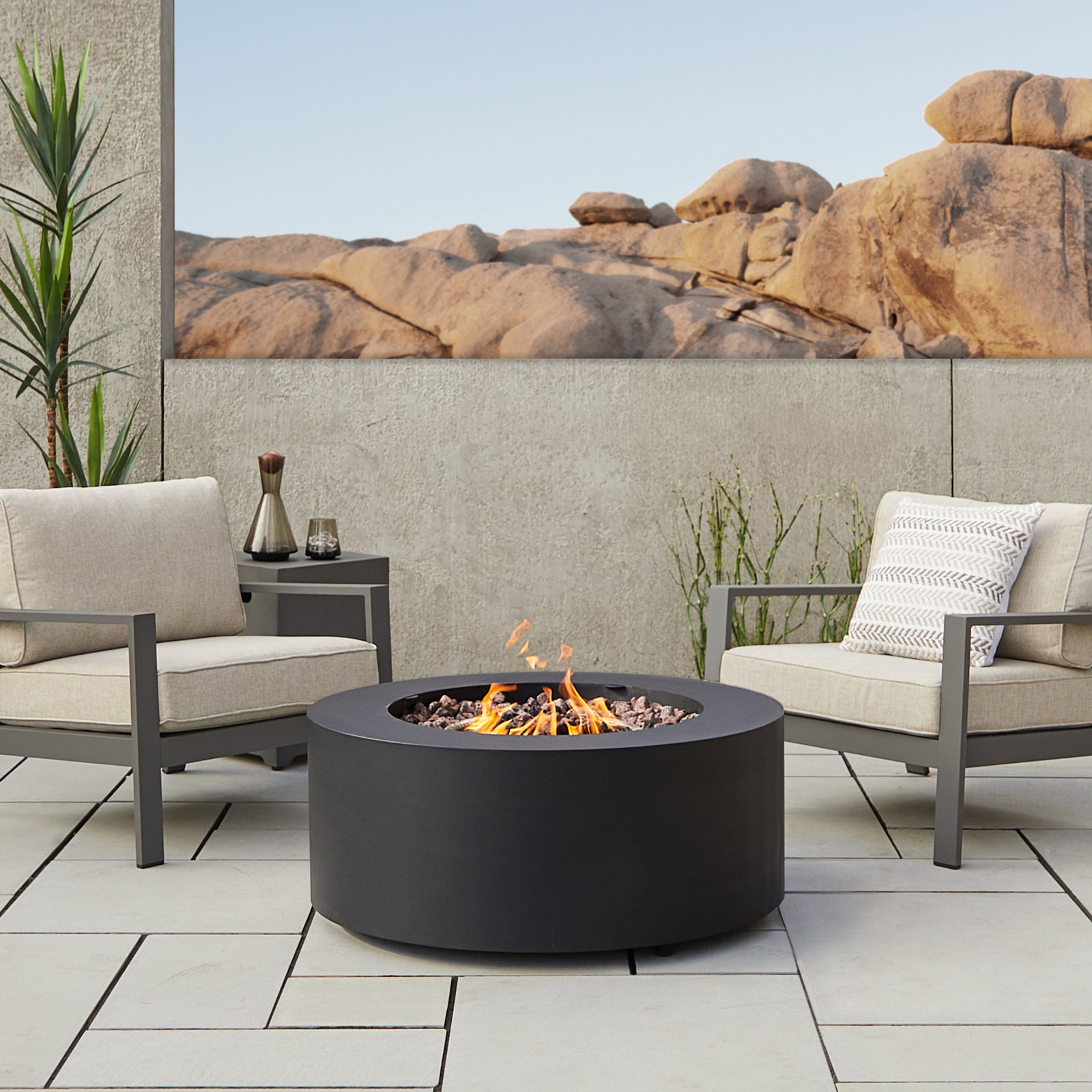 Aegean Round Fire Pit Table by Real Flame, Black
