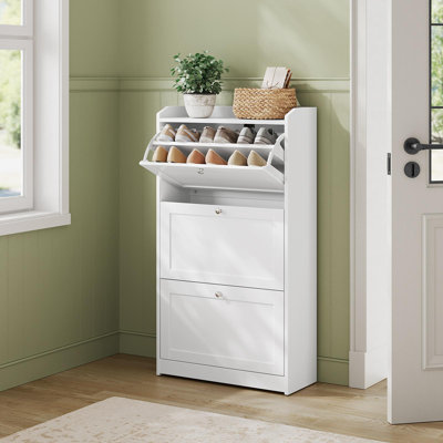 18 Pairs Shoe Cabinet with 3 Flip Drawers, Shoe Storage