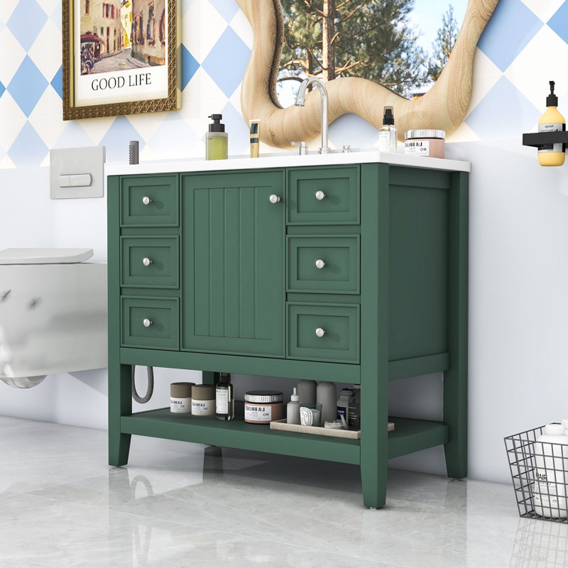 Meuble-lavabo avec une armoire et trois tiroirs, Vert