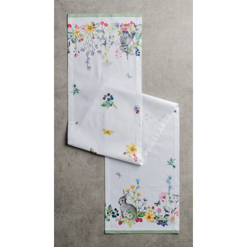 100% Cotton Easter Table Runner, 108" L x 14.5" W, Floral 1