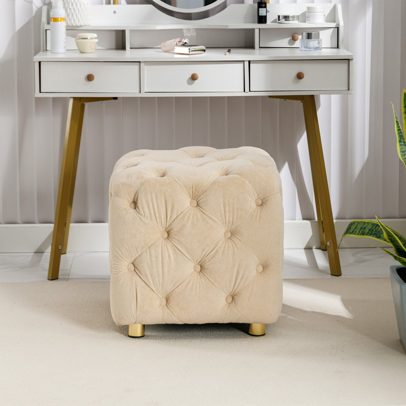 Repose-pieds rembourré Hielke, Velours beige