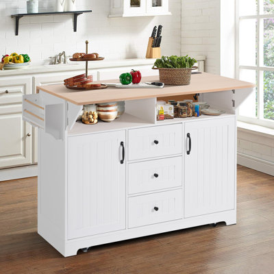 55.7" W Wood Kitchen Island with Drop Leaf by Lark Manor
