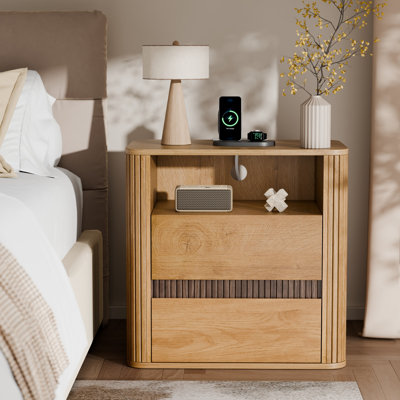 2 Drawer Nightstand With Charging Station