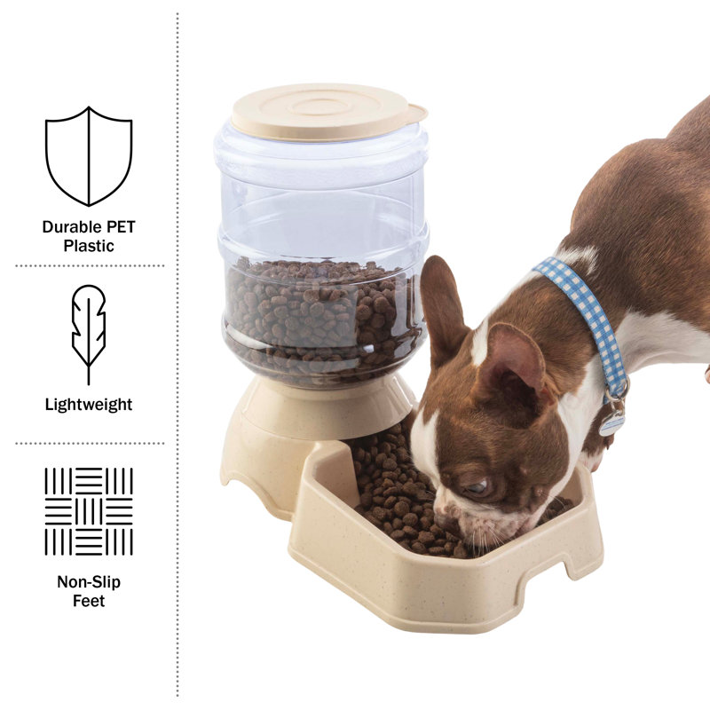 Beige and Clear Automatic Pet Feeder and Water Dispenser Set