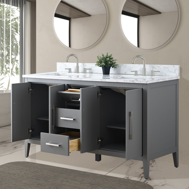 Ensemble de meuble-lavabo double 60 po, Nickel brossé, Gris cachemire