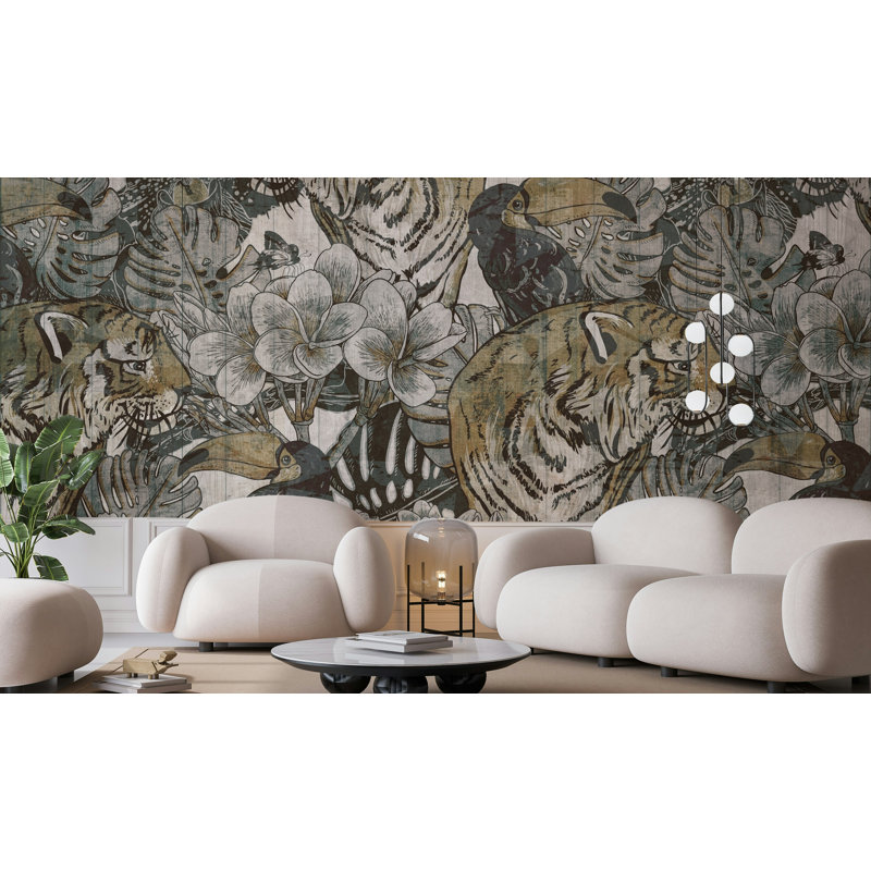 Papier peint amovible oiseaux tropicaux, L 48,96 po x l 75 po