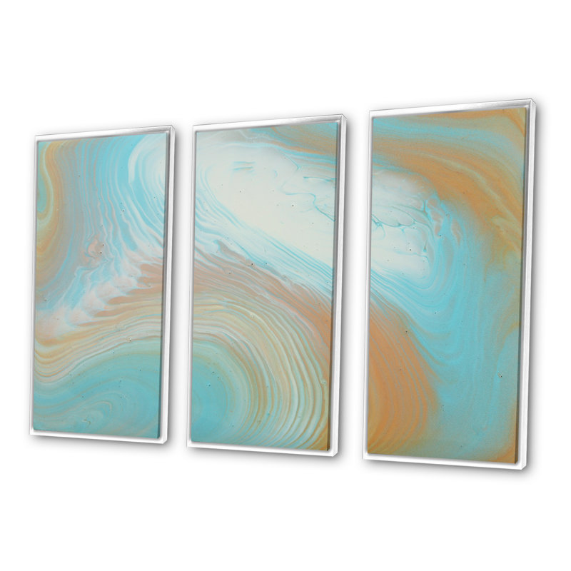 Turquoise doré et marbre bleu - ensemble d'art mural sur toile Glam, H 28 po x l 36 po x P 1 po, Cadre blanc