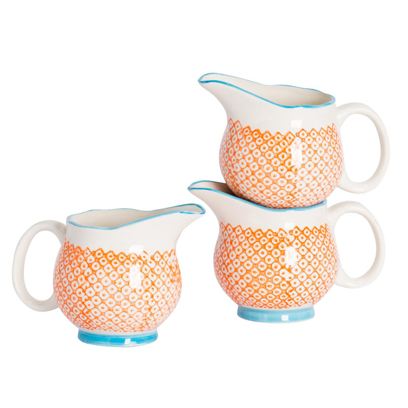 Nicola Spring Hand-Printed Milk Jugs - 300ml - Orange - Pack of 6