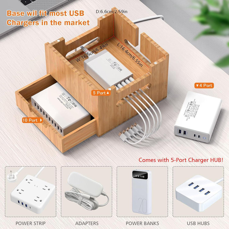 Multi Device Charging Station, With Charger HUB Adapter,(5 Mixed Cables Included)