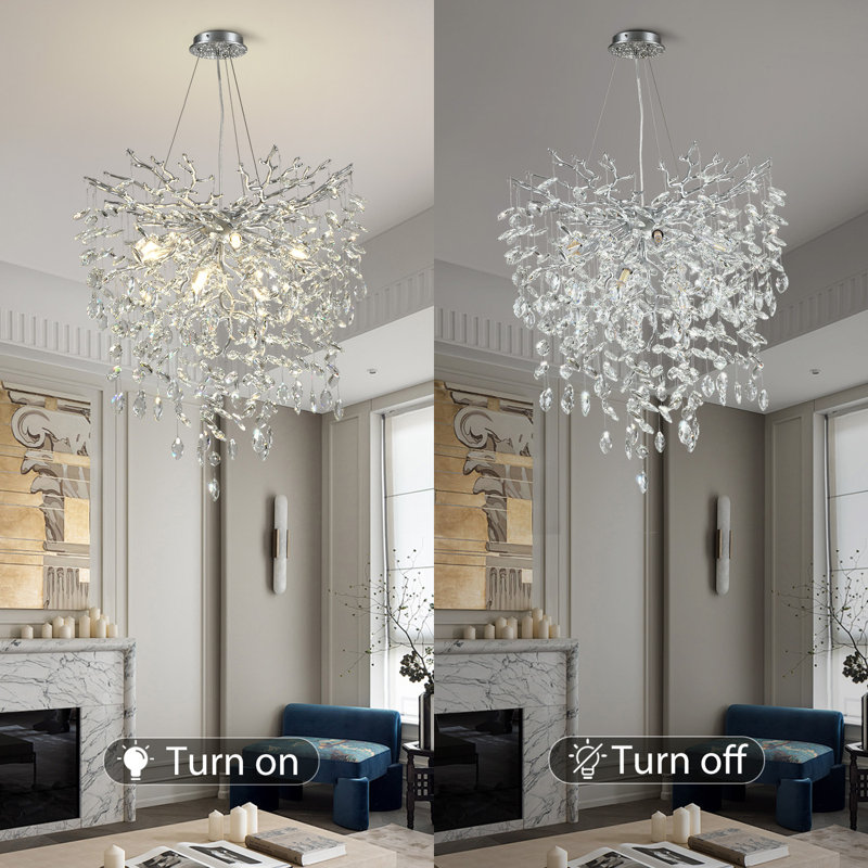 Luminaire suspendu en cristal 9 lumières, Argent argent