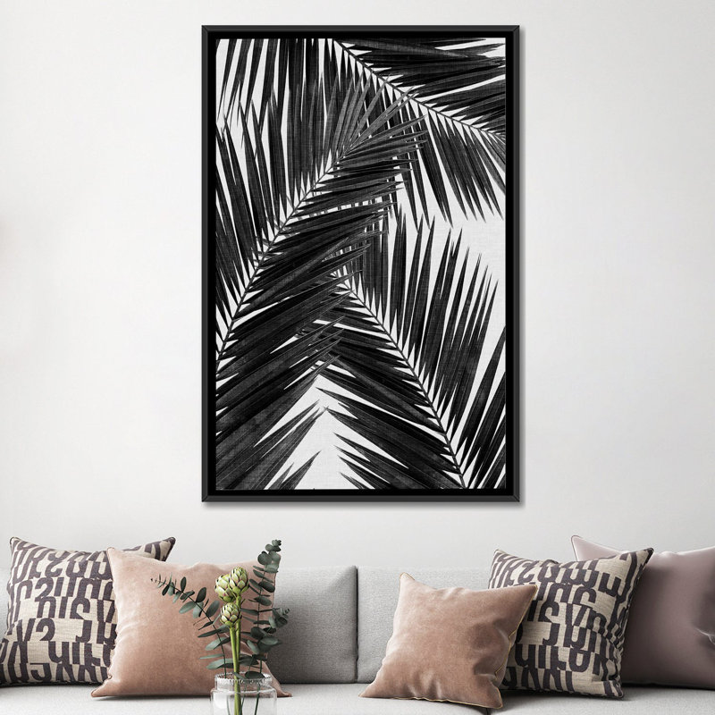 « palm leaf iii », reproduction d’impression sur toile en noir, H 26 po x l 18 po x P 1,5 po, Toile avec cadre noir