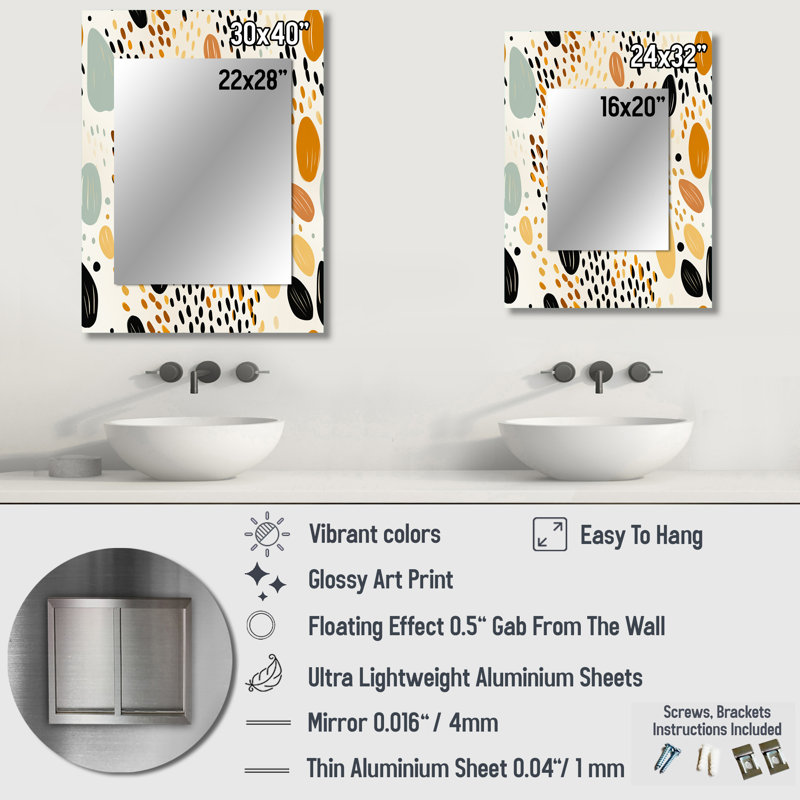 Dequarius Desert Mirage - noir et beige - miroir mural abstrait, 40 po x 30 po