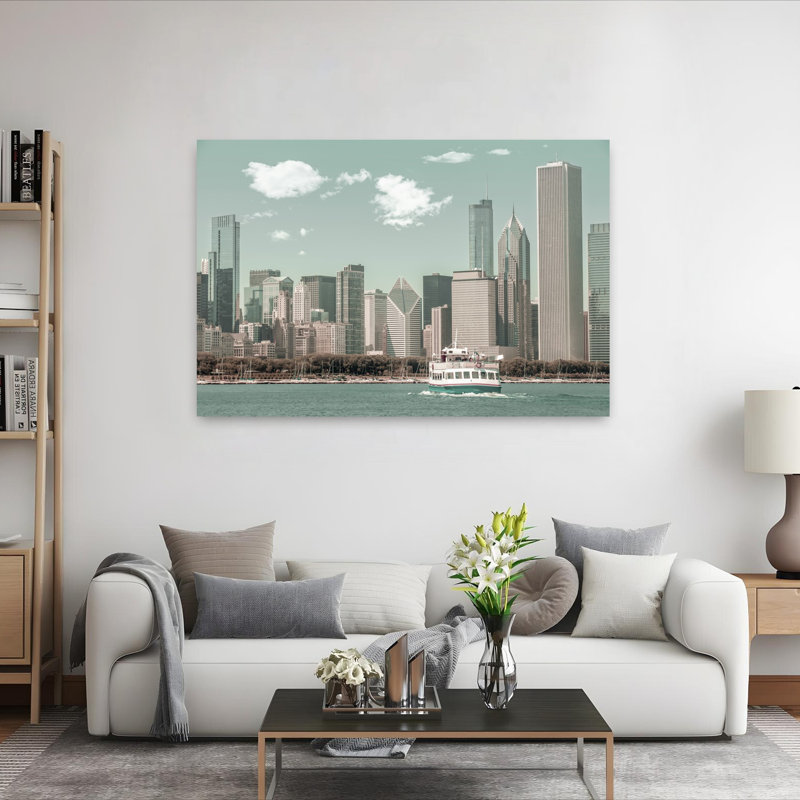 Chicago, horizon urbain, style rétro, rétro, architecture abstraite, ville, art mural, H 40 po x l 60 po