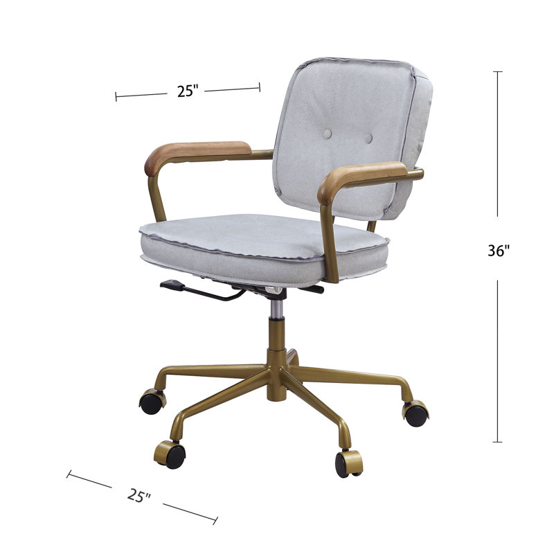 Top Grain Genuine Leather Task Chair, Gray