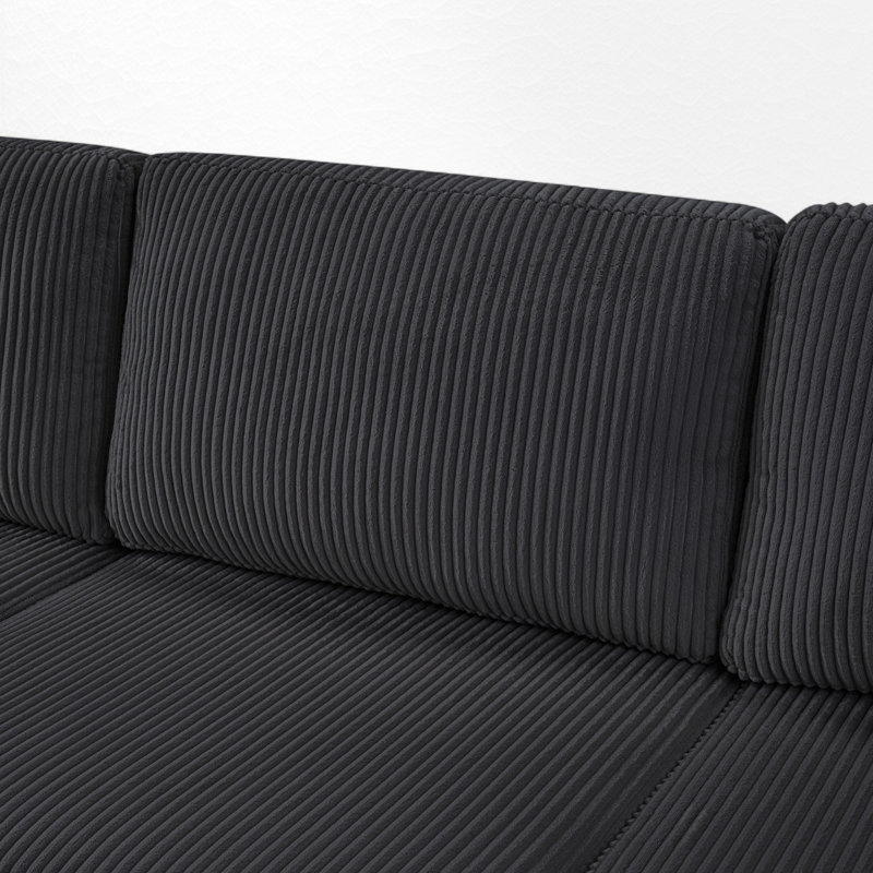 U-Shaped Sectional Sofa With Chaise, Black Corduroy