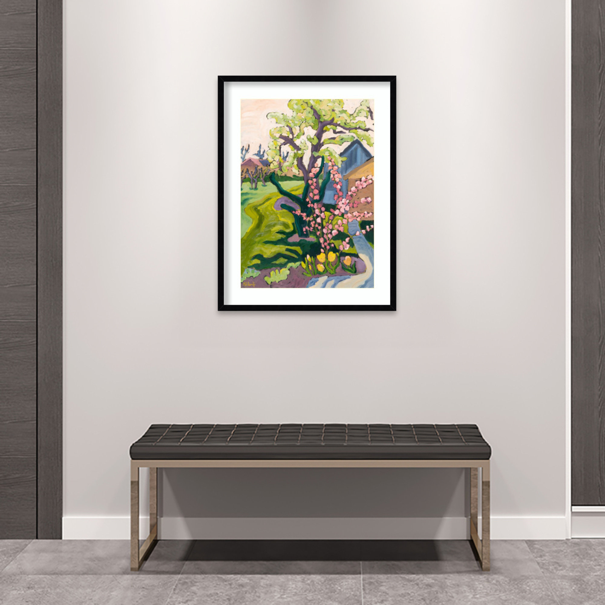 Fayra Garden In Dusk Light Framed On Paper by Fayra Print, 33" H x 25" W x 1" D, Black