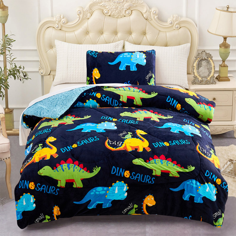 Couverture en sherpa pour enfants avec taies décoratives, Dinosaure