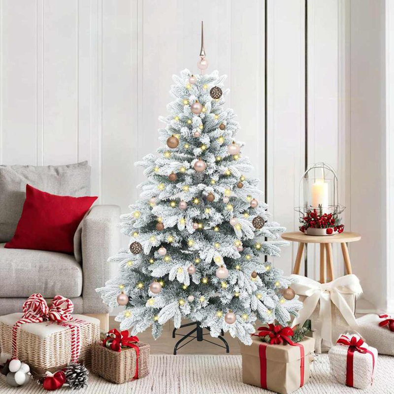 Artificial Christmas Tree with 150 LEDs Green PE and PVC, White/Brown/Ivory, 4.92' H