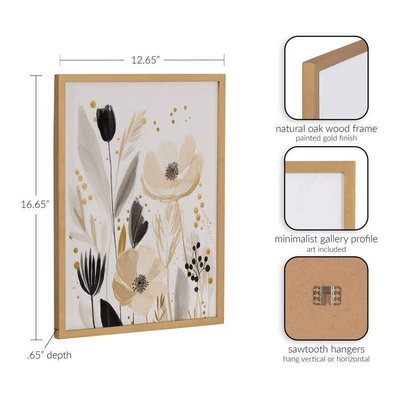 Adorable fleur murale, Cadre doré, H 12,65 po x l 16,65 po