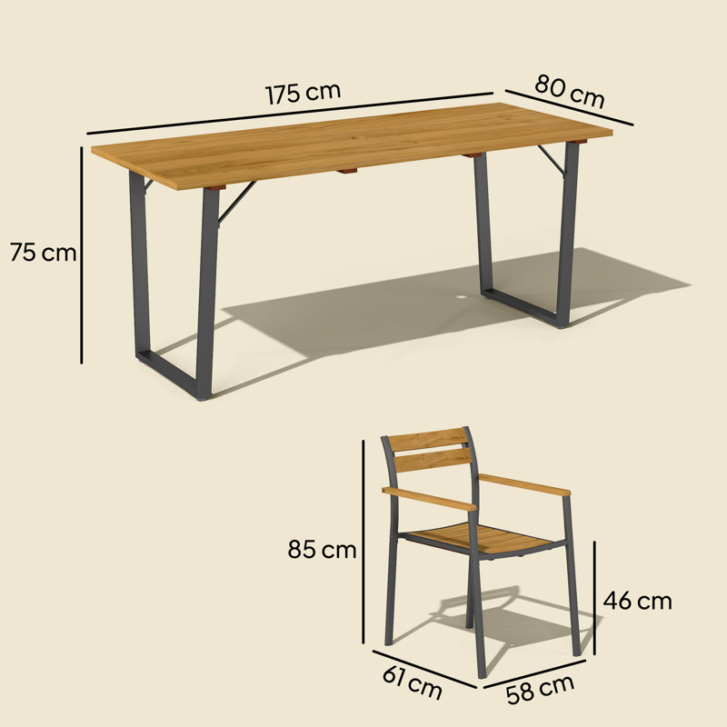 Outsunny 7 Piece Garden Dining Set Fir Wood with Rectangle Table Brown