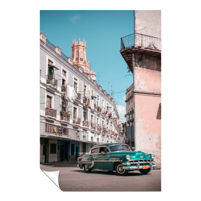 Green Old Vintage Car In Streets Of Havana - No Frame Print