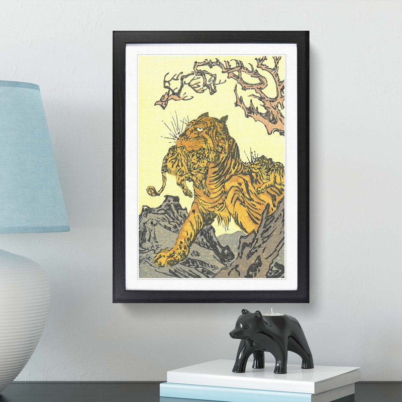 Tora Tiger by Kawanabe Kyosai - Picture Frame Painting Print, 65cm H x 48cm W x 2cm D, Black Framed