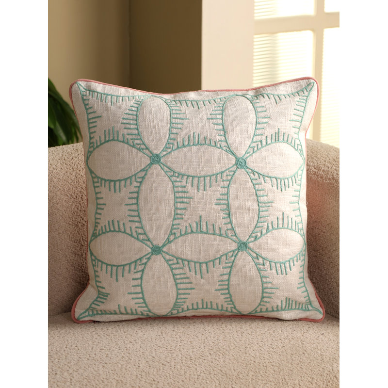 20x20 Yellow Cord Embroidered Cover | Boho Pillow Cover, Blue