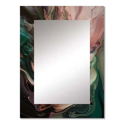 Pink Green Inner Worlds Of Marble IV - Geometric Mirror, Pink Decorative Wall Mirror, Printed Metal Art